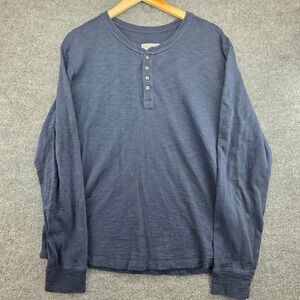 Tecovas Mens Navy Blue Slub Cotton Long Sleeve Henley Shirt Size Large L